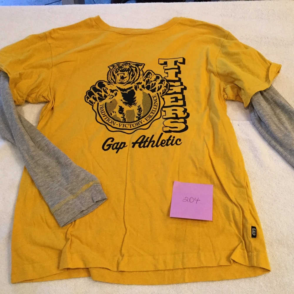 Gap Kids Yellow Gray Tiger Athletic Long Sleeve T-Shirt Tee - Size XL 12 - EC